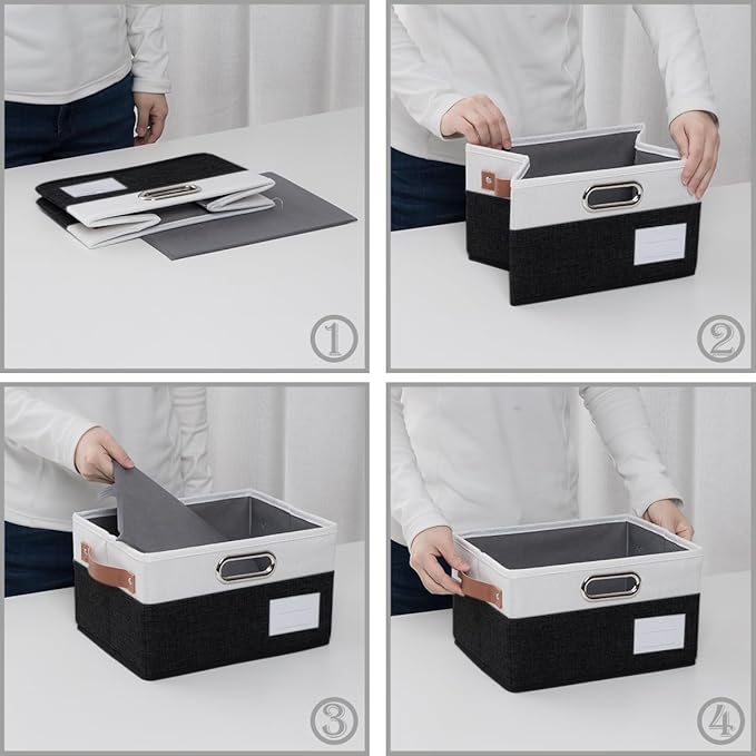 PRANDOM Foldable Storage Bins with Handles [3-Pack] Fabric Collapsible Storage Boxes Baskets Cubes Containers with Handles for Closet Living Room Bedroom (Black & White 11.5x8.5x6.7'')