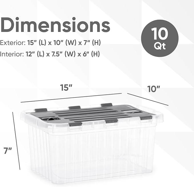 Superio Storage Bins with Lids, Clear Plastic Containers for Organizing, Stackable Totes, BPA Free, Odor Free, Organizer Boxes for Home, and Dorm (2 Pack, 15"x10"x7")