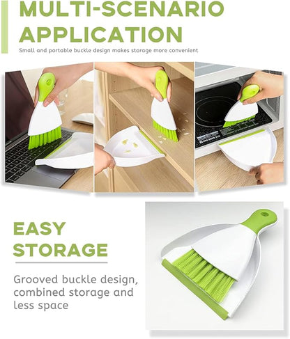 Dust pan Broom Brush Dustpan - Small Broom and Dustpan Set,Mini Broom and Dustpan,Small Dustpan and Brush Set for Home Cleaning, Sofa, Desk, Guinea Pig Cage, Cat Litter etc.（Light Green）