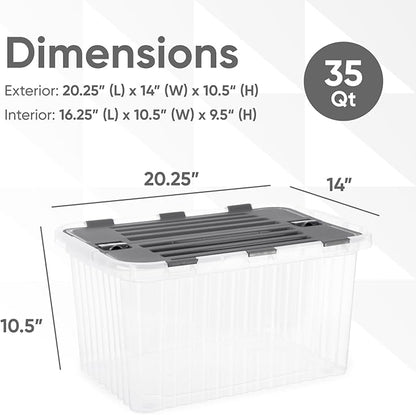Superio Storage Bins with Lids, Clear Plastic Containers for Organizing, Stackable Totes, BPA Free, Odor Free, Organizer Boxes for Home, and Dorm (4 Pack, 20.25"x14"x10.5")