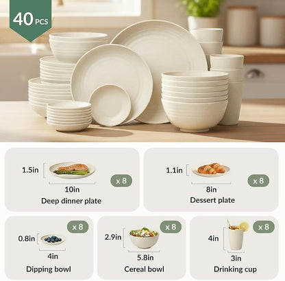 Wheat Straw Dinnerware Sets 40 PCS Plates and Bowls Sets