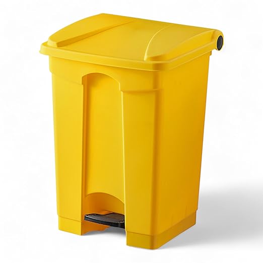 PRO&Family Step-On Trash Can with Lid, Plastic Waste Bin, Foot Pedal Operation (Yellow, 12 Gallon)