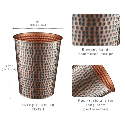 Monarch Abode Handcrafted Metal Wastebasket Trash Can for Home Office Bedroom, Decorative Wastebasket, Modern Bathroom Decor, Durable, Hand Hammered, Antique Copper Finish