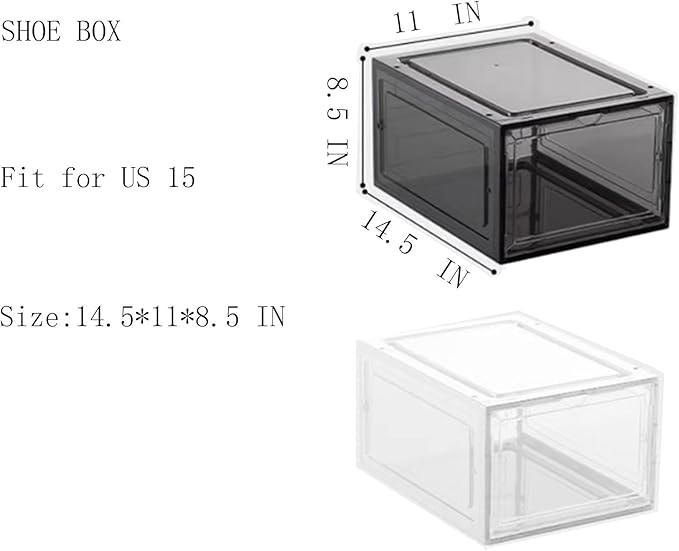 XXL Large Shoe Storage Box, 8 Pack Shoe Boxes Clear Plastic Stackable Fit US 15,Clear Shoe Organizer with Magnetic Door(8 PACK CLEAR)
