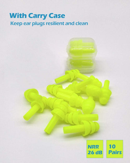 10 Pairs Noise Cancelling Ear Plugs, Premium Soft Silicone, Reusable, Waterproof, Hypoallergenic, Noise Reduction Earplugs for Swimming, Airplanes, Concerts, Shooting, Travelling, Sleeping & Snoring