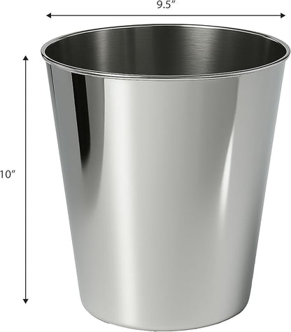 happimess HPM1113D-SET2 Nolan Modern Classic Smooth Steel 2 Gal Waste Bin for Kitchen, Office, Bathroom, Bedroom, Dorm, Polished Steel (Set of 2)