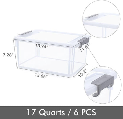 Citylife 6 Packs 17 QT Plastic Storage Bins with Lids Large Stackable Storage Containers for Organizing Clear Storage Box for Garage, Closet, Kitchen