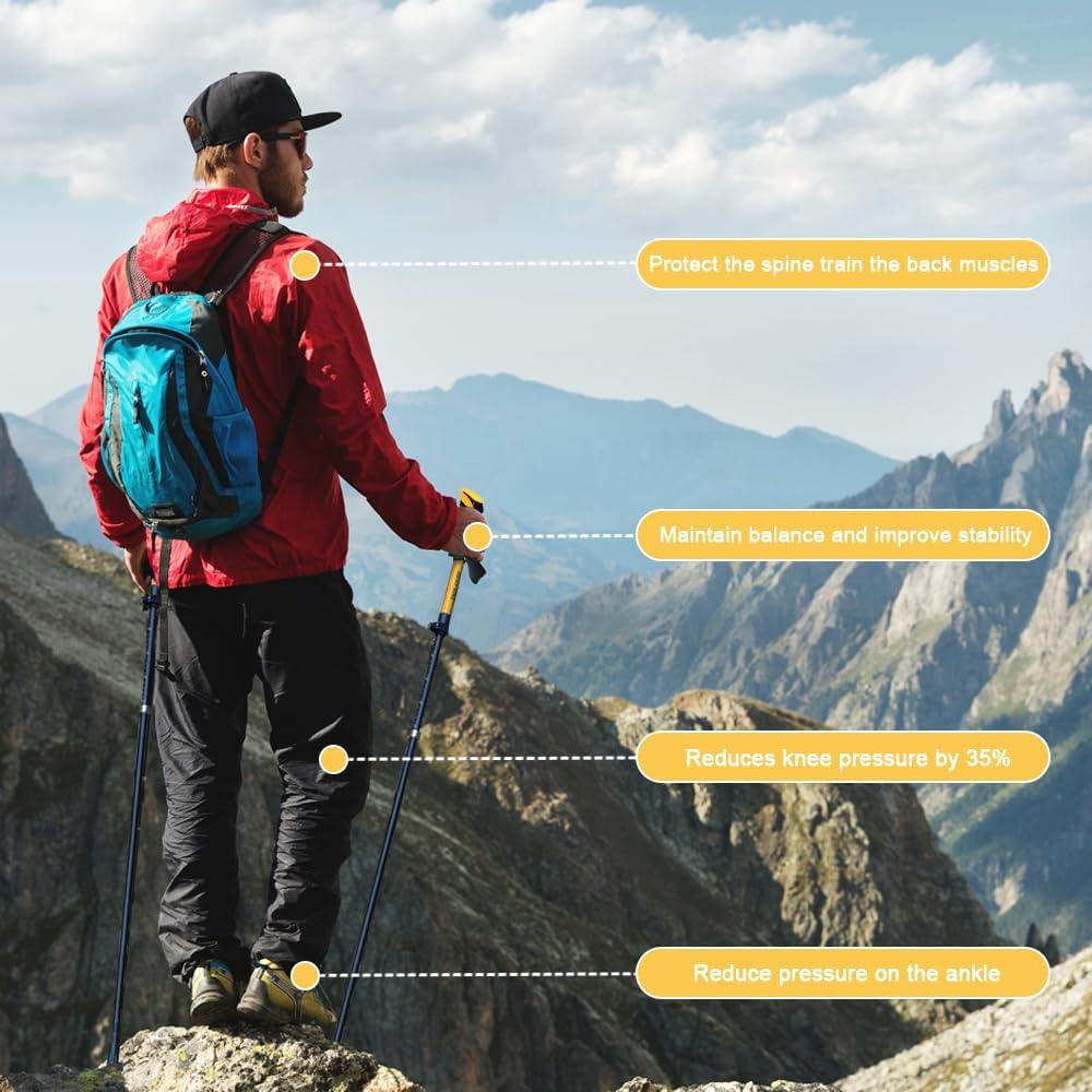 HUINING Foldable Hiking Poles Telescopic,Nordic Walking Poles Women and Men,Trekking Poles,Ultralight Trekking Poles Made of Aluminium with Lots of Accessories,110-130 cm