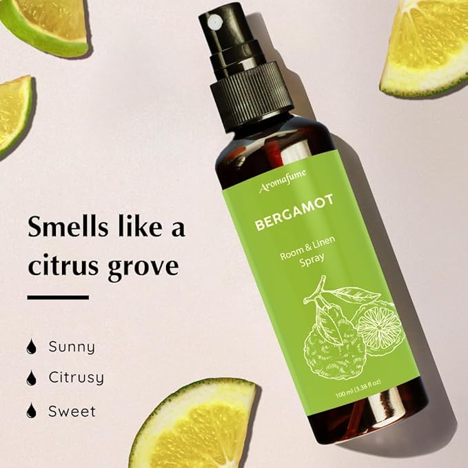 Bergamot Room, Linen & Pillow Spray by Aromafume | 100ml/3.38 fl oz | with Pure Bergamot Essential Oil | Aromatherapy Spray for Relaxation, Sleep & Stress Relief | Mist for Bedding, Fabric
