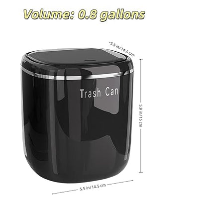 0.8 Gallon Desktop Mini Trash Can with Push-Open Lid, Small Waste Baskets Includes 50 Free Bags, Small Eco-Friendly PP Waste Bin for Office Desk, Bedroom, Bathroom Tiny Garbage Can (Black)