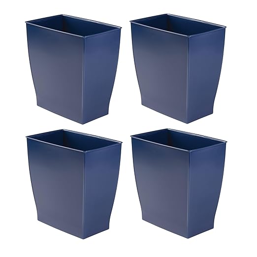 iDesign Small Rectangular Bathroom Trash Cans - Set of 4 - Navy Blue - Made in USA