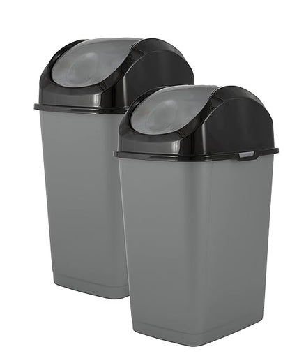 Superio Office Trash Can with Lid 9 Gallon Kitchen Garbage Can Bedroom Waste Basket 37 Qt. Swing Top Trashcan Plastic Durable Waste and Recycle Bin (2, Grey/Black)
