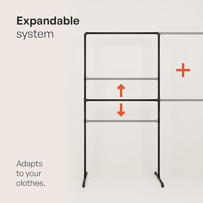 pamo Industrial Pipe Clothing Rack with Shelf - 130 lbs Capacity - Free Standing Clothes Rack and Walk In Closet for Wardrobe