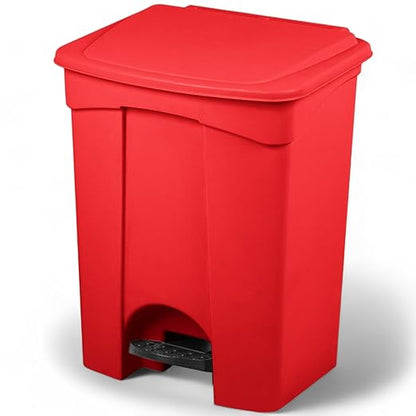PRO&Family Step-On Trash Can with Lid, Plastic Waste Bin, Foot Pedal Operation (Red, 18 Gallon)