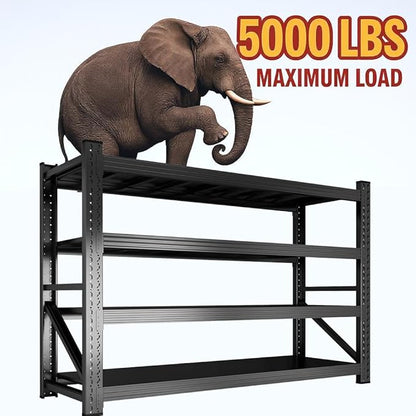 59" W Garage Shelving, Heavy Duty 4 Tier Metal Storage Shelves, Adjustable Industrial Shelving Unit for Garage, Warehouse, Workshop