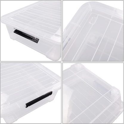 40 Quart Clear Plastic Underbed Storage Container, Wheeled Latching Storage Box for Shoes, Bags, Clothes, Set of 3