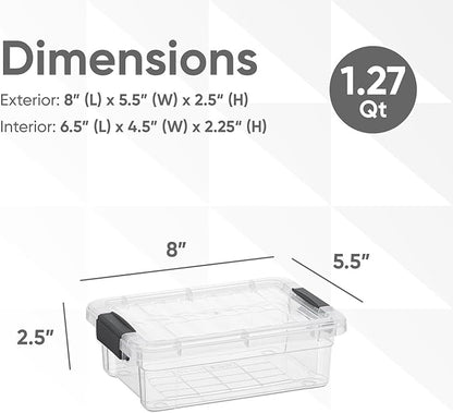 Superio Clear Storage Boxes with Lids, 1.27 Quart Plastic Container Bins for Organizing, Stackable Crates, BPA Free, Non Toxic, Odor Free, Organizers for Home, Office and Dorm, 4 Pack