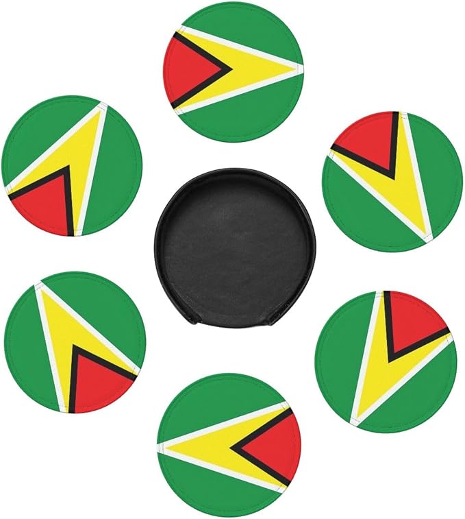 6 Pack Guyana Flag Leather Coaster