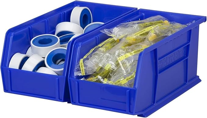 Akro-Mils 30230 AkroBins Plastic Storage Bins, Space-Saving Stackable Bins for Garage, Pantry, Craft Organization, 10.5 "L x 5.5 "W x 5"H, Blue, 12-Pack