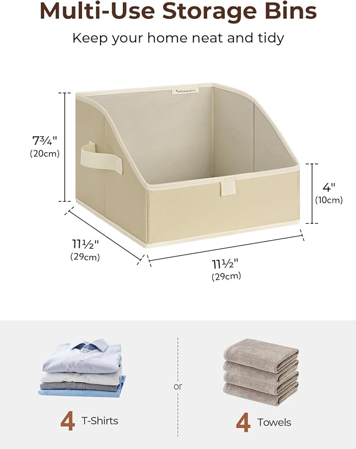 StorageWorks Closet Storage Bins, Trapezoid Organizer Box for Shelves, Fabric Clothes Bin, Foldable Organizing Baskets with Handles, Small, Light Brown, 3-Pack