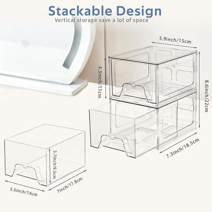Plastic Drawers Storage, 4 Pack Clear Stackable Storage Drawers, Acrylic Storage Bins with Drawers for Fridge Organizers, Small PlasticDrawers Stackable for Makeup Organizers Cosmetic Display