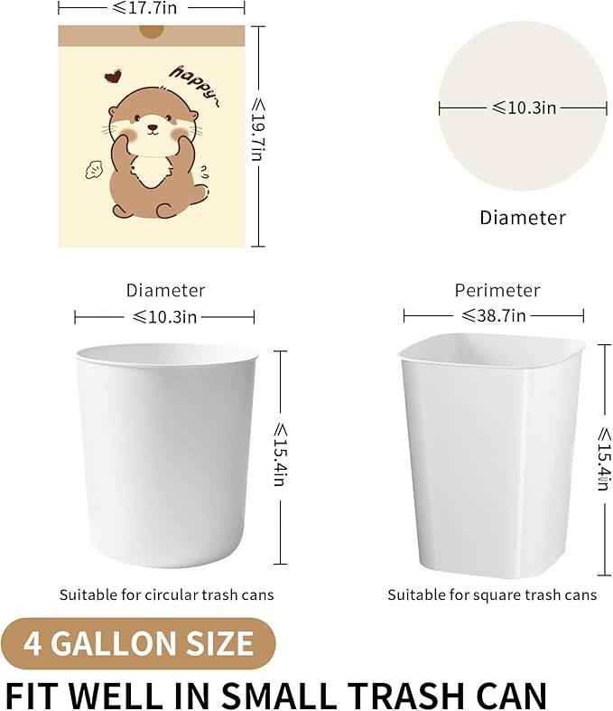 VOK 4 Gallon Trash Bags with Otters Printed, Drawstring Small Garbage Bags, Tear-Resistant & Odor-Control Bathroom/Kitchen Trash Can Liners, Bathroom Trash Bags with Secure Tie, 55 Counts