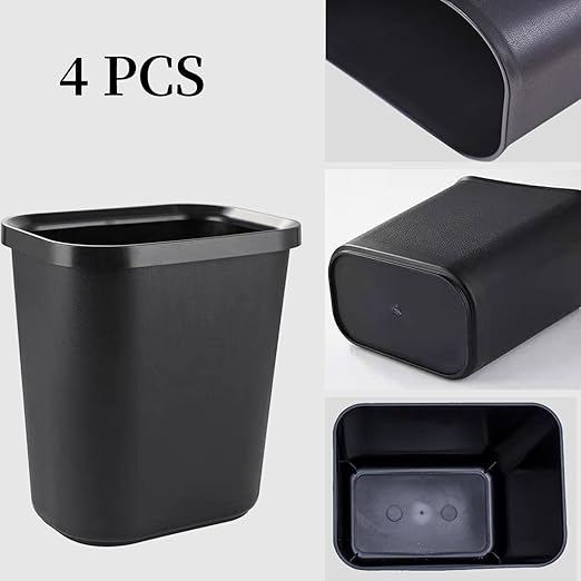 Black Small Trash Can 4Pack, 2Gallon/8 L Plastic Office Trash Can Garbage Can Under Desk, Trash Cans for Bedroom, Office and Kitchen, Bathroom Trash Can Fits Narrow Space, Plastic Trash Can