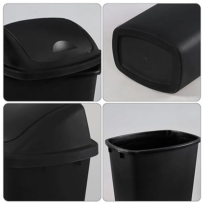 4-Pack 13 Gallon Plastic Swing Top Trash Can, Lidded Wastebasket Garbage Can for Kitchen, Garage, or Workspace, Black
