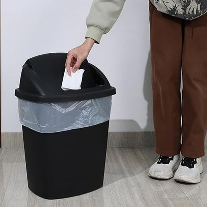 10 Gallon Plastic Garbage Bin with Lid, Swing Top Waste Container, Kitchen Trash Can with Swing Lid, Black, 4 Packs