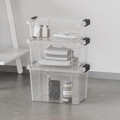 Superio Storage Bins with Lids- 4 Pack, 4.75 Qt Clear Boxes for Organizing, Stackable Plastic Containers- BPA Free, Non-Toxic, Odor Free, Organizer for Home, Office, Dorm