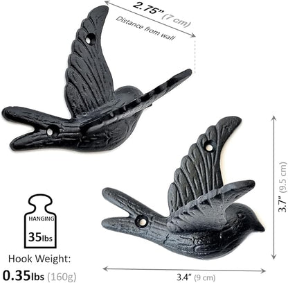 Ambipolar 5-Pack Bird Flying Style Coat Hooks, Vintage Black Hooks for Coats, Hats, and More, Sturdy Cast Iron Construction, Rustic Farmhouse Theme, Easy Installation Versatile and Durable