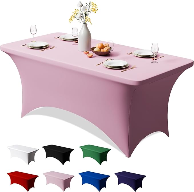 Trlyc 1 Pack 6FT Spandex Table Cloth - 72 x 30 Inch Rectangular Stretch Tablecloth, Wrinkle Resistant Scretch Table Cover for Wedding, Party, Banquet, Picnic, Outdoor Decoration (1Pcs,Pink)