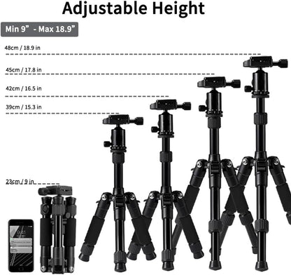 Portable Mini Tripod, 18.9" / 48cm Desk Tabletop Stand with 360° Ball Head, Compact Desktop Barcket for DSLR Camera Video Camcorder, Smartphone Shooting