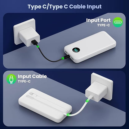 Portable Charger 40,800mAh Power Bank, 25W PD QC 4.0 Fast Charging Portable Phone Charger with Built-in Cables,LCD Display USB C Battery Pack Compatible with iPhone 16/15/14,Android Samsung (White)