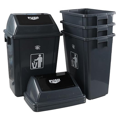 13 Gallon Plastic Swing Lid Trash Can, Outdoor Garbage Can, Grey, 4 Pack