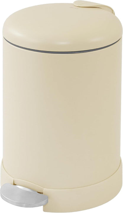 Glad Small Trash Can, 1.2 Gallon | Round Stainless Steel Garbage Bin with Soft Close Lid & Step Foot Pedal | Metal Waste Basket with Removable Inner Bucket, Almond