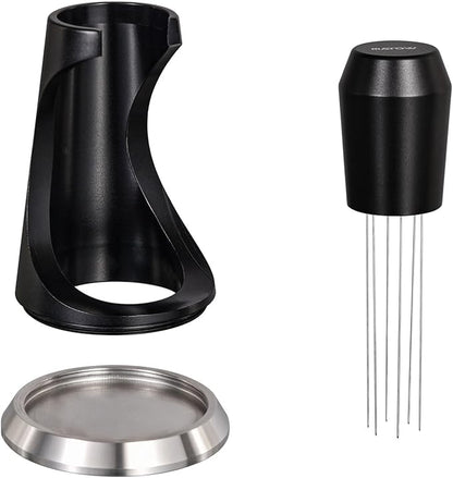 WDT Espresso Distribution Tool, MATOW 6 Prongs Coffee Needle Distribution Tool with Stand - Needle Espresso Distribution Stirrer - 0.4mm Thick Wires - Anodized Aluminum Handle and Stand