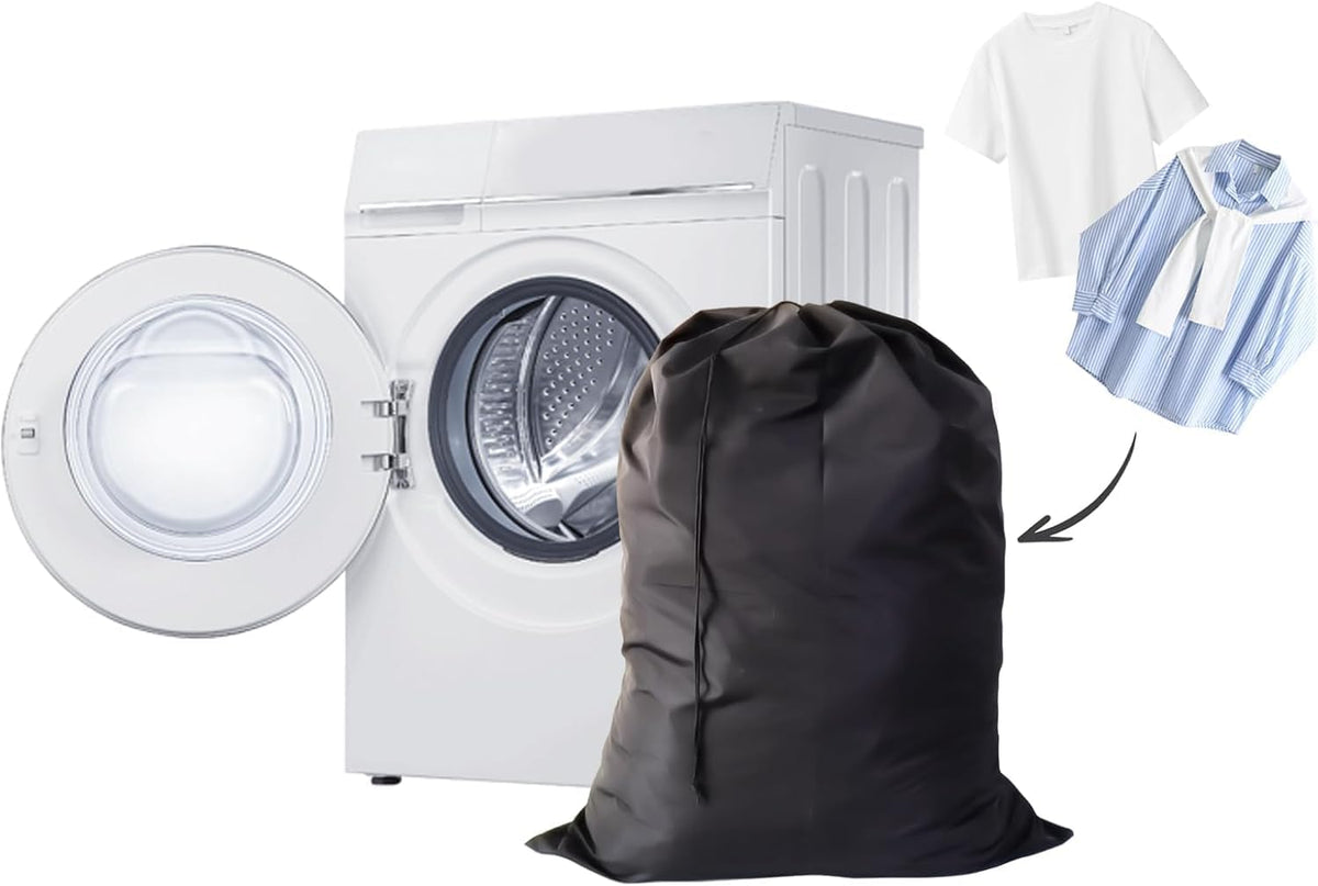 Extra Large Laundry Bag 1 Pack with 1 Pack Pop Up Hamper, Black Travel Laundry Bags 30"x40", Foldable Mesh Laundry Basket, for college dorm and apartment dwellers (2PCS)