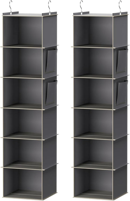 YOUDENOVA Hanging Closet Organizer, 6-Shelf Closet Hanging Storage Shelves, 2 Packs, Grey
