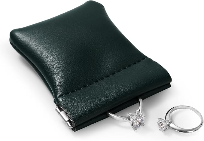 2 Pack PU Leather Slim Engagement Wedding Ring Pouch Leather Jewelry Pouch Christmas,Wedding Party Favor Gift Bag(Dark Green)