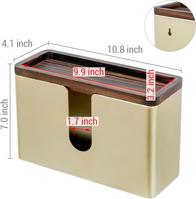 MyGift Deluxe Modern Brass Tone Metal Folded Commercial Paper Towel Holder with Burnt Solid Wood Tray Lid, Wall Mounted Trifold Multifold Z Fold Disposable Napkin Dispenser