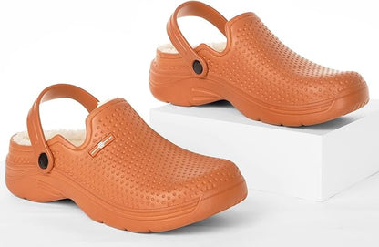 Womens Mens Fur Lined Clogs Waterproof Garden Shoes Winter Warm Fleece Lining Fuzzy House Home Slippers Indoor Outdoor Mules