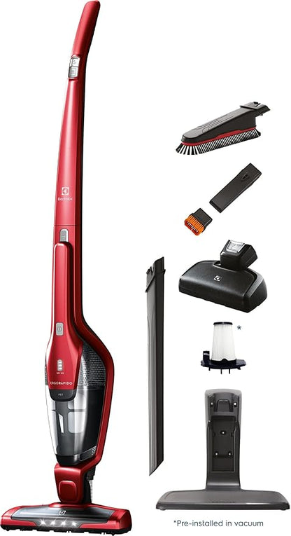 Electrolux Ergorapido Pet Cordless 2-in-1 Vacuum Cleaner with Motorized Pet Nozzle for Easy Pet Hair Removal, 48-Minute Run Time, 2 Power Modes, Chili Red