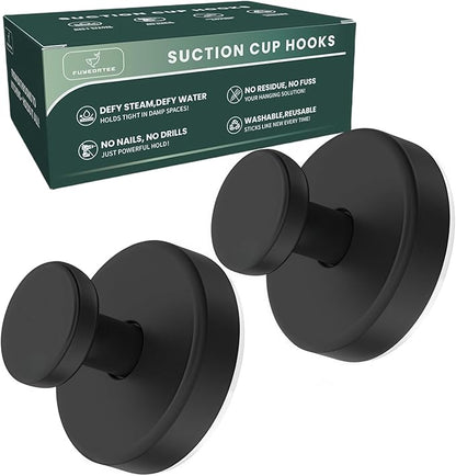 2025 Upgraded Stainless Steel Heavy Duty Suction Cup Hooks For Shower Bathroom Accessories Removable Hook For Glass Window Door Wall Hooks For Hanging Towels Robes Wreaths (Pack Of 2, Black)