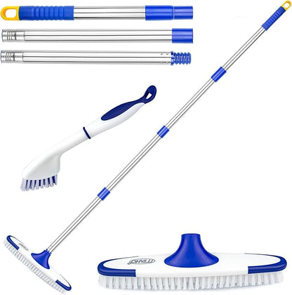 ITTAHO Floor Scrub Brush with Long Handle - 53" Deck & Grout Cleaner Brush Set for Tile, Marble, Stone, Bathroom, Patio, Garage, Deck & Floor Cleaning