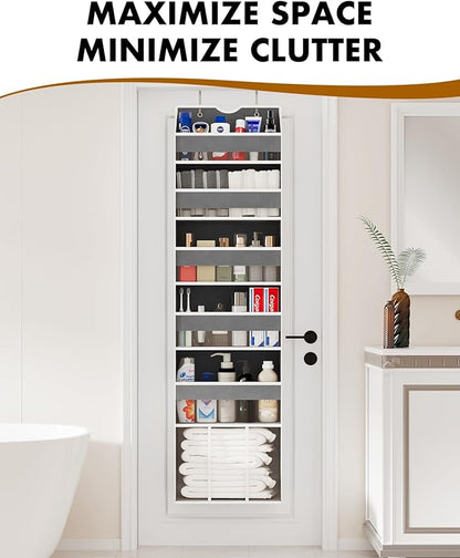 Over The Door Organizer Hanging - 6 Shelf Over Door Organizers with 6 Clear Front & 12 Side Pockets - Swing-proof 50LB Load Behind Door Storage for Closet Bedroom Bathroom Nursery Baby Essentials