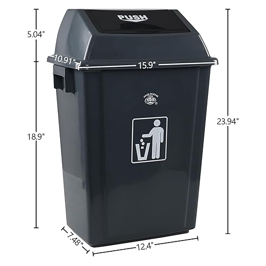 13 Gallon Kitchen Trash Can with Swing Lid, 4-Pack Large Plastic Swing Top Garbage Can, Grey