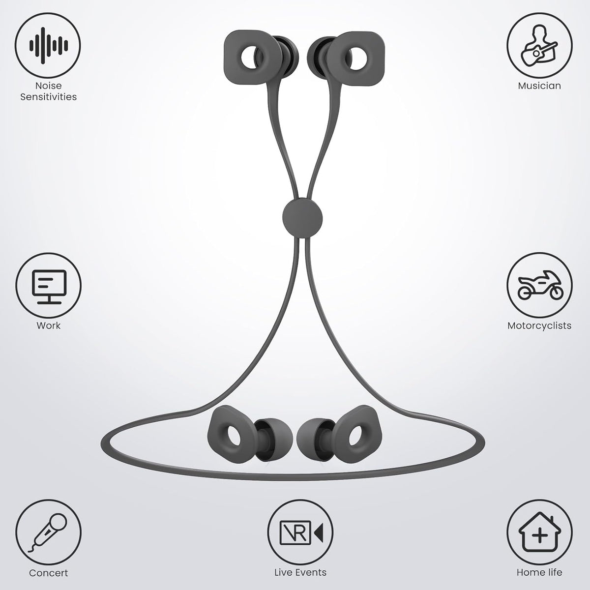 2 Pairs of Earplugs for Sleeping,Reusable Hearing Protection Earplugs with 8 Pairs Ear Tips & One Connector Cord,Soft Earplugs for Noise Reduction,Concert,Musician & Work - 25dB-30dB, Grey