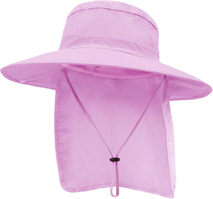 Outdoor Sun Hats with Stowable Neck Flap for Men Women UPF 50+ Mesh Summer Bucket Hat Wide Brim for Fishing Safari Hiking