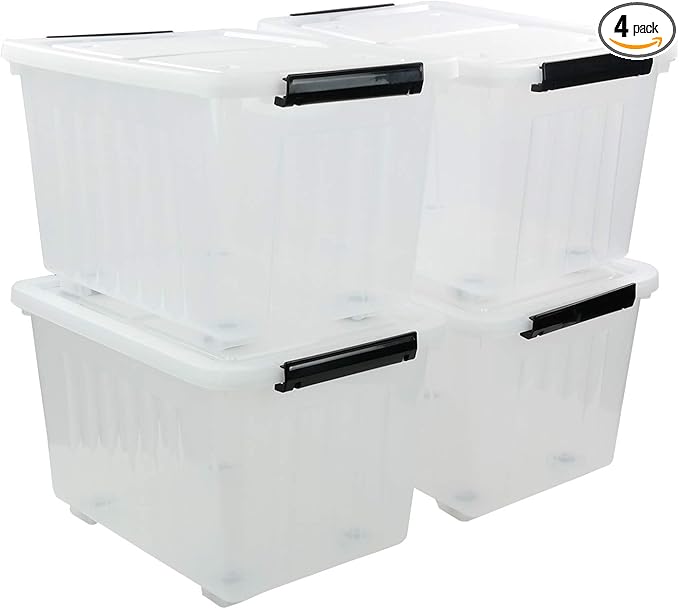 Bringer 70 Qt Latching Plastic Storage Containers with Lids, Clear Large Storage Box with Wheels